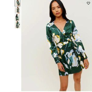 NWT Reformation Petites Chrisley Silk Dress SP Green Floral